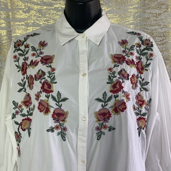 Zara White Floral Embroidered Balloon Sleeve Shirt Size M - Picture 5 of 16